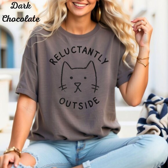 Gildan Tops - Reluctantly Outside Cat Graphic T-Shirt Dark Chocolate Short Sleeve